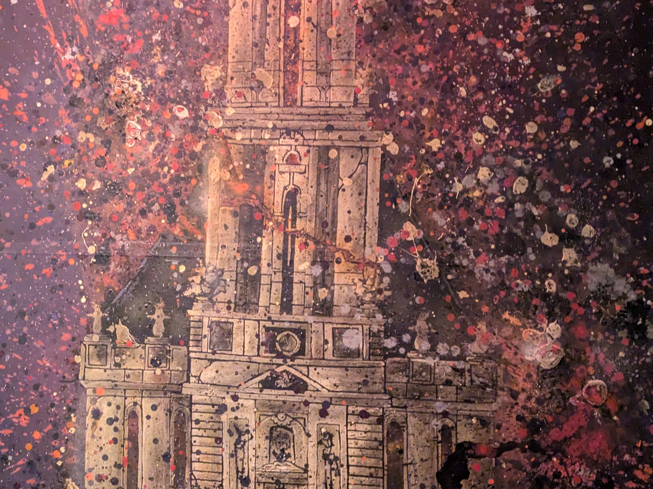 eine Malerei auf Leinwand von der Garnisonkirche Potsdam, die Kuppel ist gebrochen