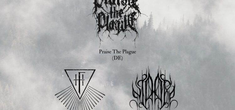 Grauer wolkiger Hintergrund, zentral oben steht "Black Death Night", darunter sind Bandlogos